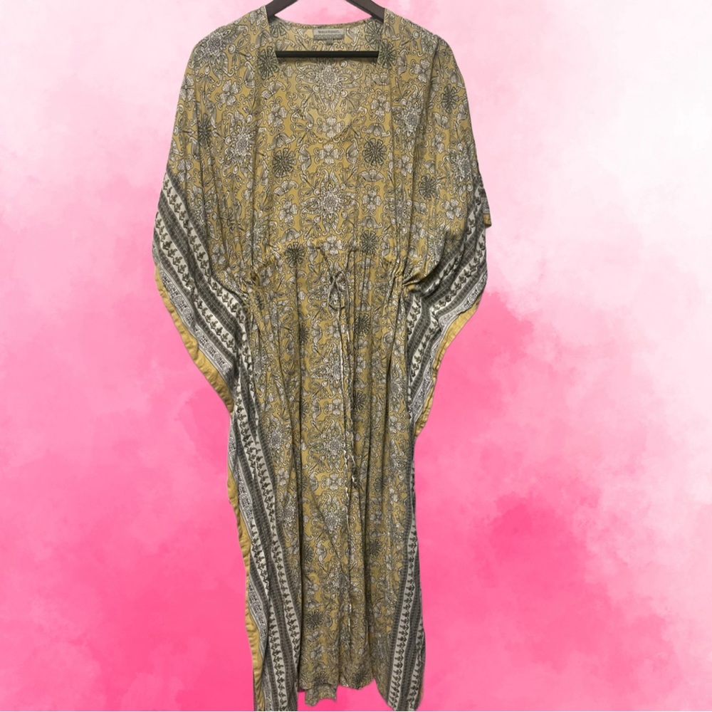 Cost Plus World Market Yellow and Gray Patterned Dress